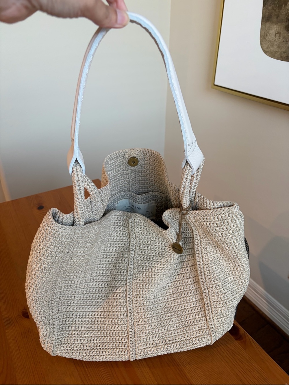 The Sak Los Feliz Large Beige Crochet Shoulder Tote Bag